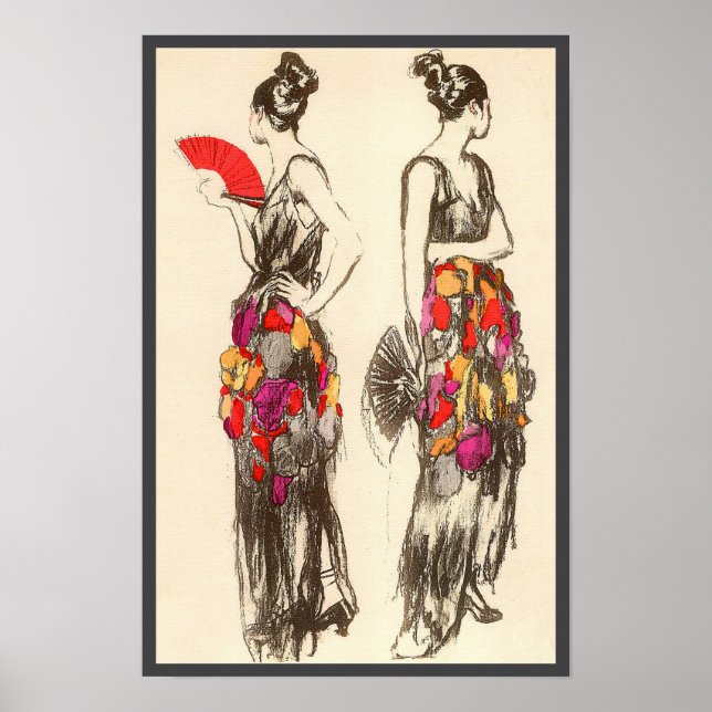 Vintage Modefrauen mit Frühlingskleidern Poster (Vorne)
