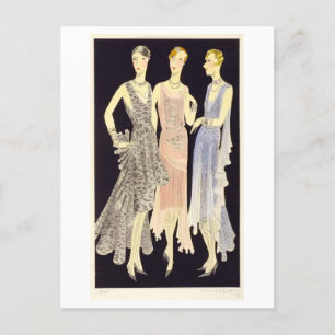 Vintage Modekizze der 1920er Jahre von Abend Gowns Postkarte