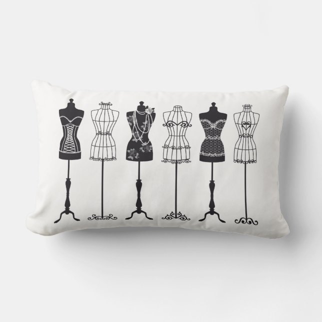 Vintage Modemannequins Silhouetten Lendenkissen (Vorderseite)