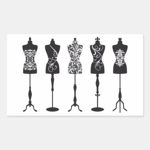 Vintage Modemannequins Silhouetten Rechteckiger Aufkleber