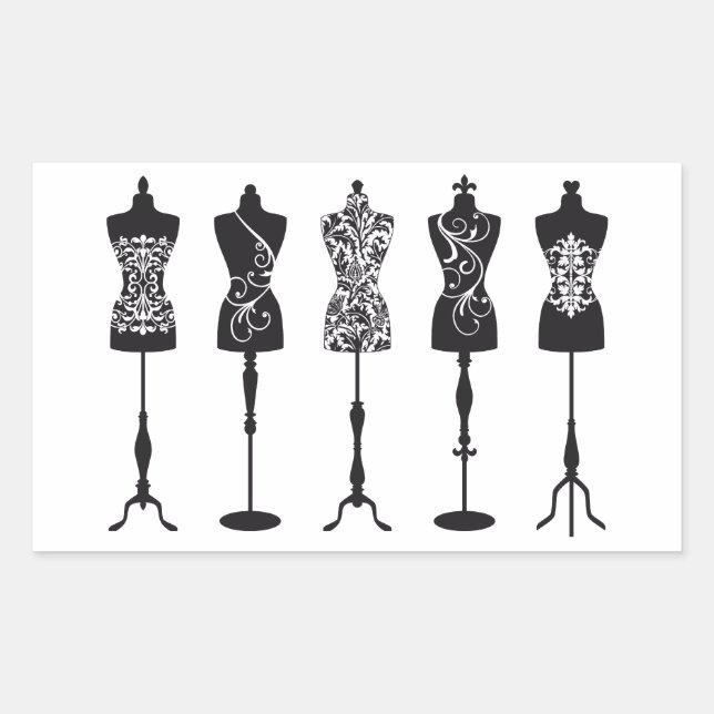 Vintage Modemannequins Silhouetten Rechteckiger Aufkleber (Vorderseite)