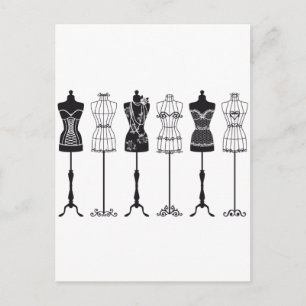Vintage Modepuppen Silhouetten Postkarte