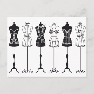 Vintage Modepuppen Silhouetten Postkarte