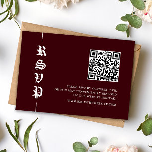 Vintage Modern Burgunder QR-Code Hochzeit RSVP Karte