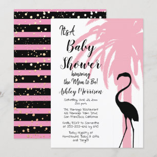 Vintage Modern Rosa Flamingo Palme Baby Shower Einladung