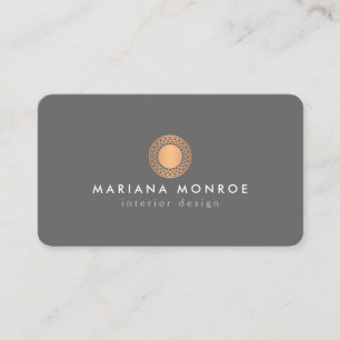 Vintage Modern Rose Gold Sonnen-Logo II auf Grau Visitenkarte
