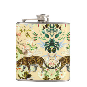 Vintage Moderne Blumen-Jungle Tropisch Flachmann