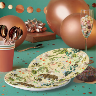 Vintage Moderne Blumen-Jungle Tropisch Pappteller