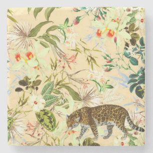 Vintage Moderne Blumen Tiger Dschungel Steinuntersetzer