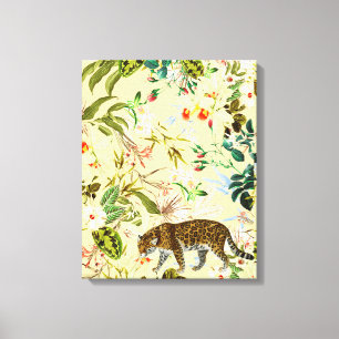 Vintage Moderne Blumen Tiger Dschungel Tropisch Leinwanddruck