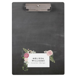 Vintage moderne Blumenmotive im Chalkboard-Designe Klemmbrett