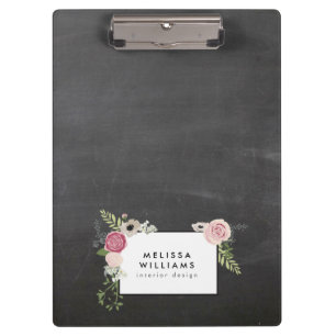 Vintage moderne Blumenmotive im Chalkboard-Designe Klemmbrett