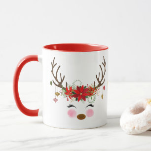 Vintage Moderne Florale Rentier-Feiertags-Whimsica Tasse