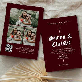 Vintage Moderne Fotocollage QR-Code Hochzeit Einladung