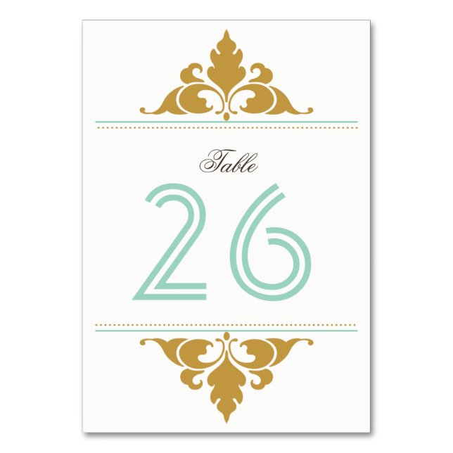 Vintage Moderne Kunst Deco Gold Minze Tischnummer (Vorderseite)