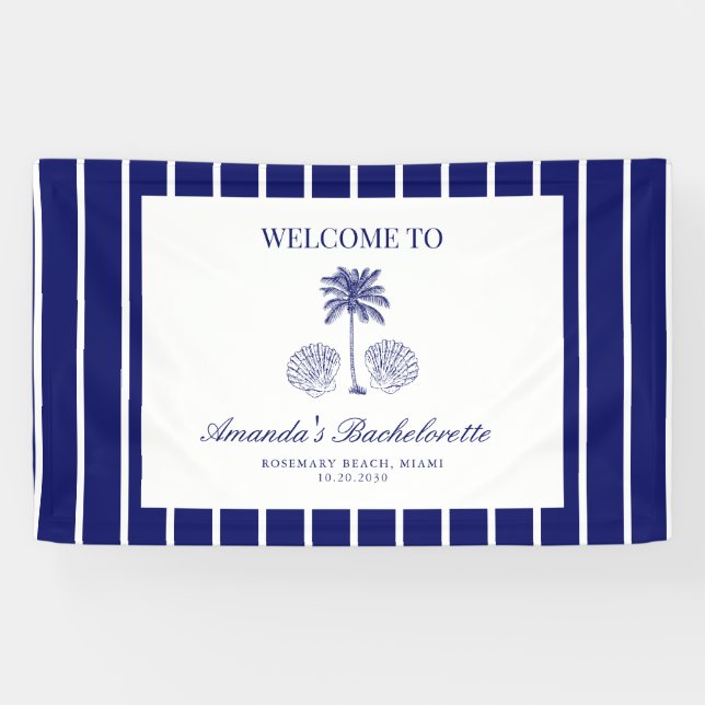 Vintage Moderne Navy-Strand-Junggesellinnenabschie Banner (Horizontal)
