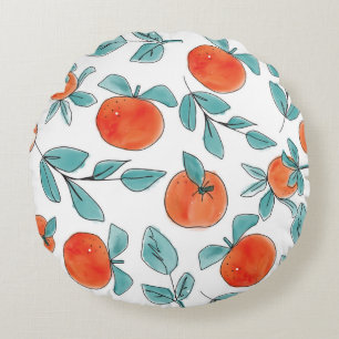 Vintage, moderne Orangen Frucht handgezeichnet Ill Rundes Kissen