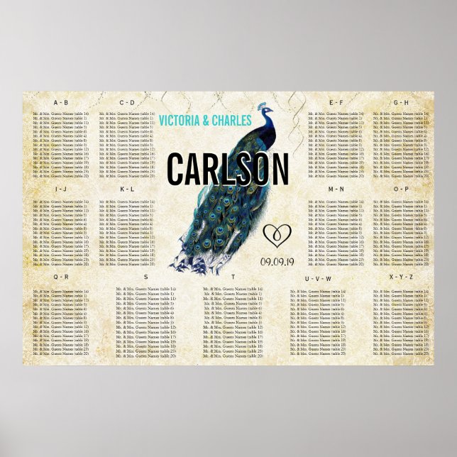 Vintage moderne Pfauensitzkarte Poster (Vorne)