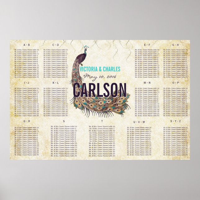 Vintage moderne Pfauensitzkarte Poster (Vorne)