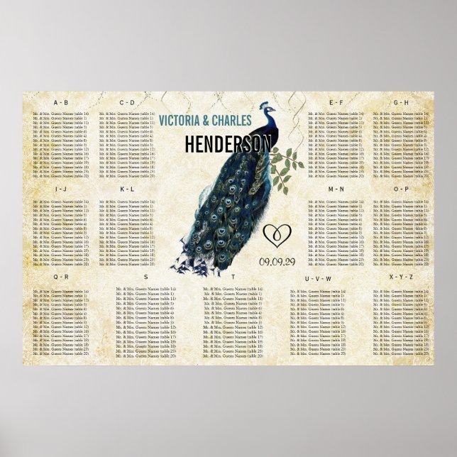 Vintage moderne Pfauensitzkarte Poster (Vorne)