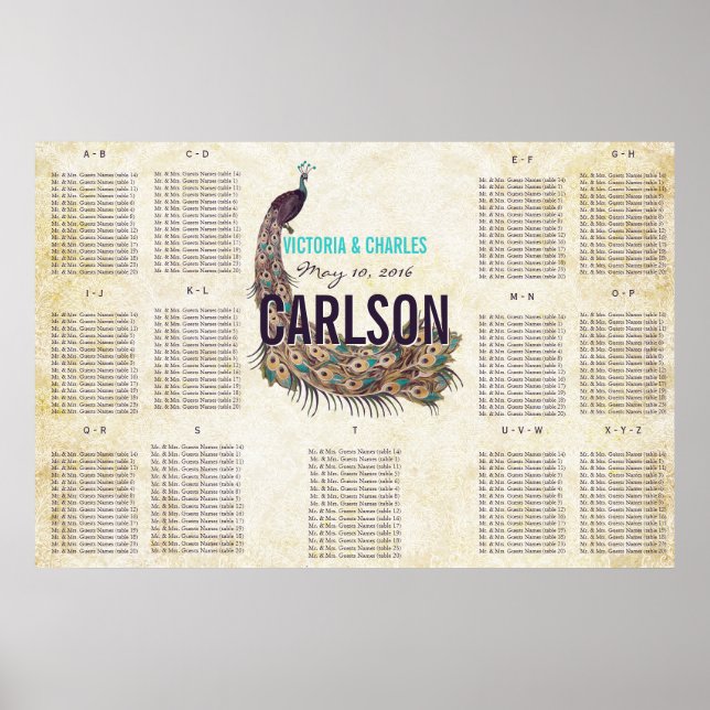 Vintage moderne Pfauensitzkarte Poster (Vorne)