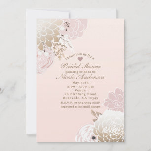 Vintage Moderne Rosa- und Goldene Blumige Hochzeit Einladung