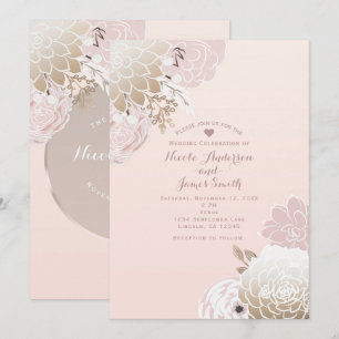 Vintage Moderne Rosa und Goldene Rustikale Florale Einladung
