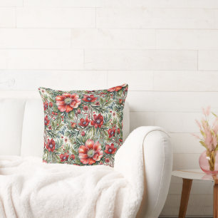 Vintage Moderne rote Rosen und Tannen Kissen
