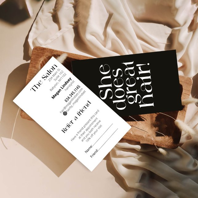 Vintage, moderne Schwarz-Weiß-Frisur-Visitenkarte Rabattkarte (Von Creator hochgeladen)