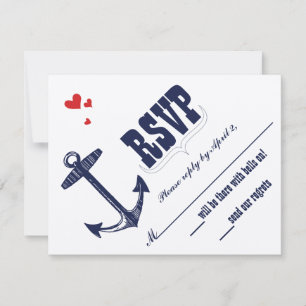 Vintage Moderne Süße Rote und Marine Anker RSVP Karte
