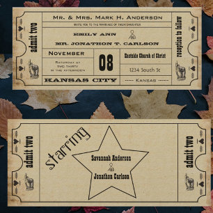 Vintage-Moderne-Typografie-Ticket-Hochzeit Einladung