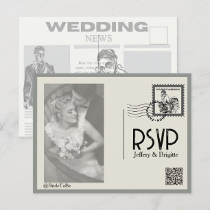 Vintage moderne Zeitungsstil-Hochzeit Postkarte