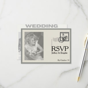 Vintage moderne Zeitungsstil-Hochzeit RSVP Karte