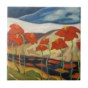 Vintage modernistische rote Mohnblumen surreale La Fliese