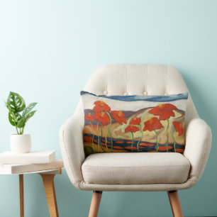 Vintage modernistische rote Mohnblumen surrealisti Lendenkissen