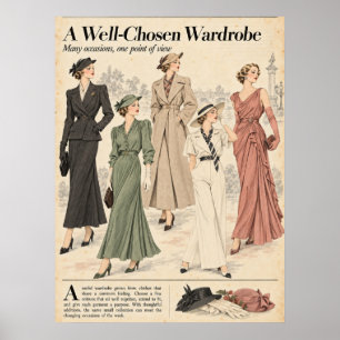 Vintage-Modezeitschriften-Seiten, Retro-Mode  Poster