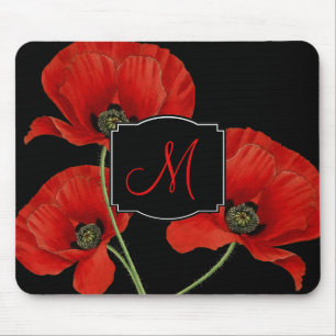 Vintage Mohn Botanical mit Monogramm Mousepad