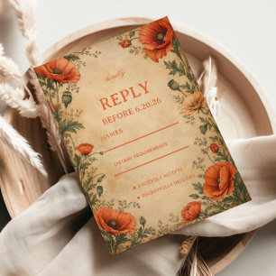 Vintage Mohn Botanical RSVP Karte