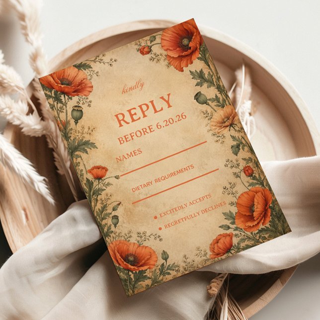 Vintage Mohn Botanical RSVP Karte (Von Creator hochgeladen)