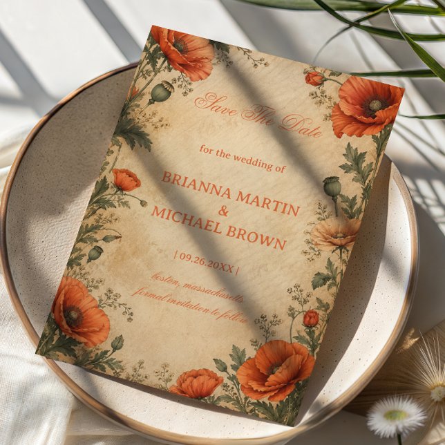 Vintage Mohn Botanical Save The Date (Von Creator hochgeladen)