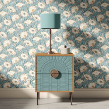 Vintage Mohn in creme aqua blau beige rost