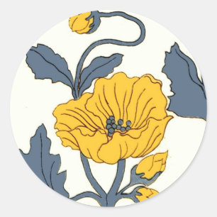 Vintage-Mohn-Mohnblumen-Fliesen-Design Runder Aufkleber