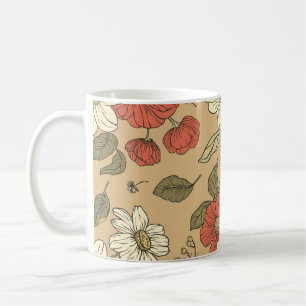 Vintage-Mohn- und Gänseblümchen-Blumen-nahtloses G Kaffeetasse