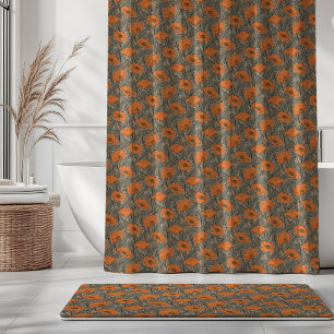 Vintage Mohnblume in Orange Salbei Olivgrün Beige Duschvorhang