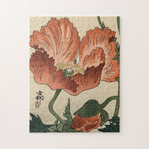 Vintage-Mohnblume japanische Blumenmalerei Puzzle