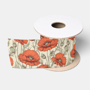 Vintage Mohnblumen-Blume Satinband