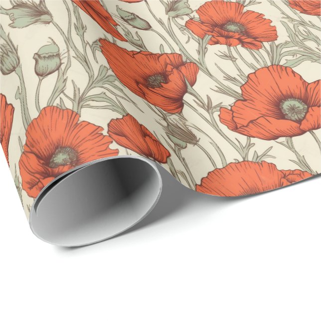 Vintage Mohnblumen Geschenkpapier (Rolleneckpunkt)