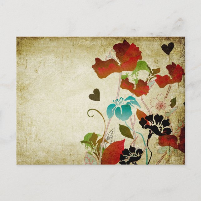 Vintage Mohnblumen-Postkarte Postkarte (Vorderseite)