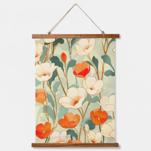 Vintage Mohnblüte Wandteppich Mit Holzrahmen