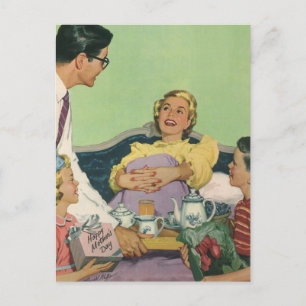 Vintage Mom Served Breakfast in Bed by Family Postkarte